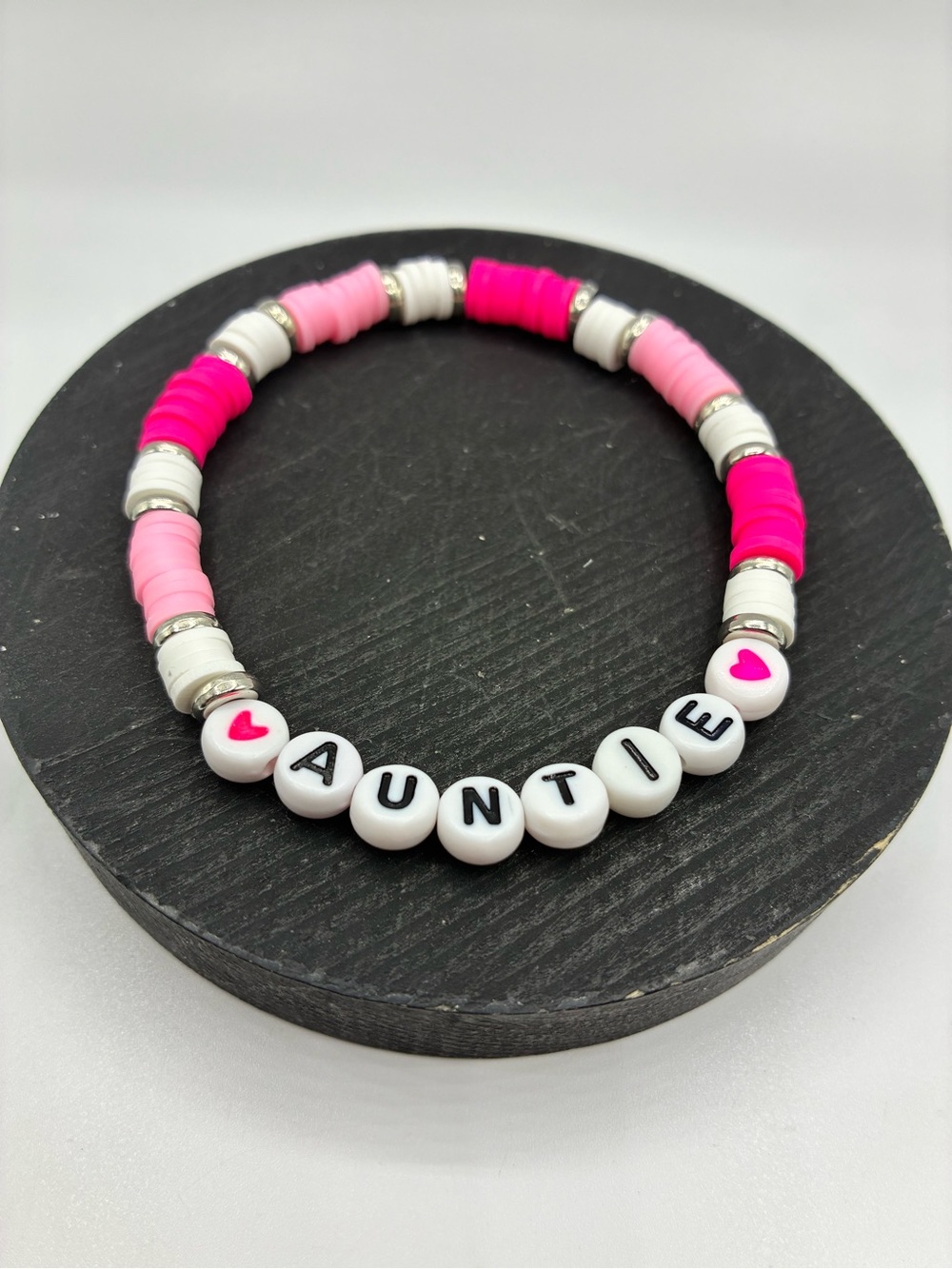 Auntie Beaded Stretch Bracelet - Pink & White - Picture 1 of 3